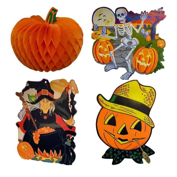 VTG Beistle and Amscan Halloween Die Cut & Honeycomb Lot of 4 Double Sided